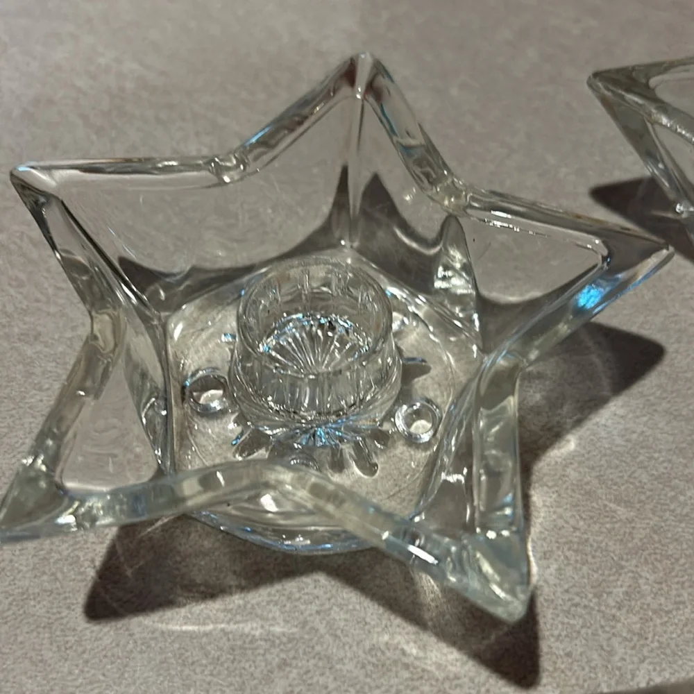 Vintage Glass Star Shaped Tapered‎ Candle Holders Clear 5 points set of 3